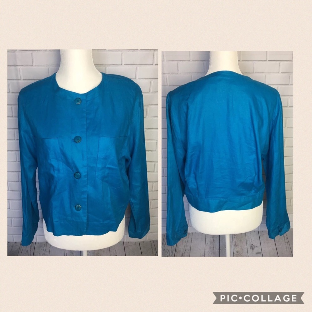 Totonko women jacket size 10 blue 100% Linen
